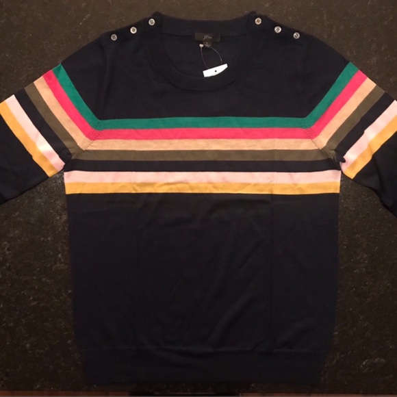 New J.Crew Tippi Sweater In Multi-Stripe, Navy Bright Multi Color Sweater, Small - Picture 3 of 6